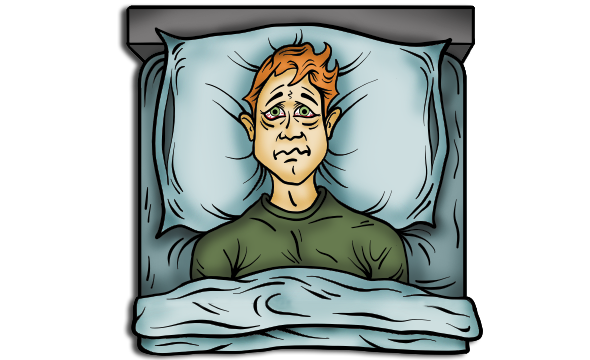 Illustration of man having trouble sleep in bed
